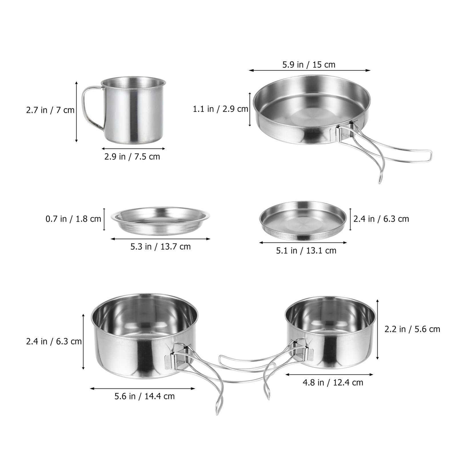 Juego de Cocina para Acampar de 8 Piezas en Acero Inoxidable