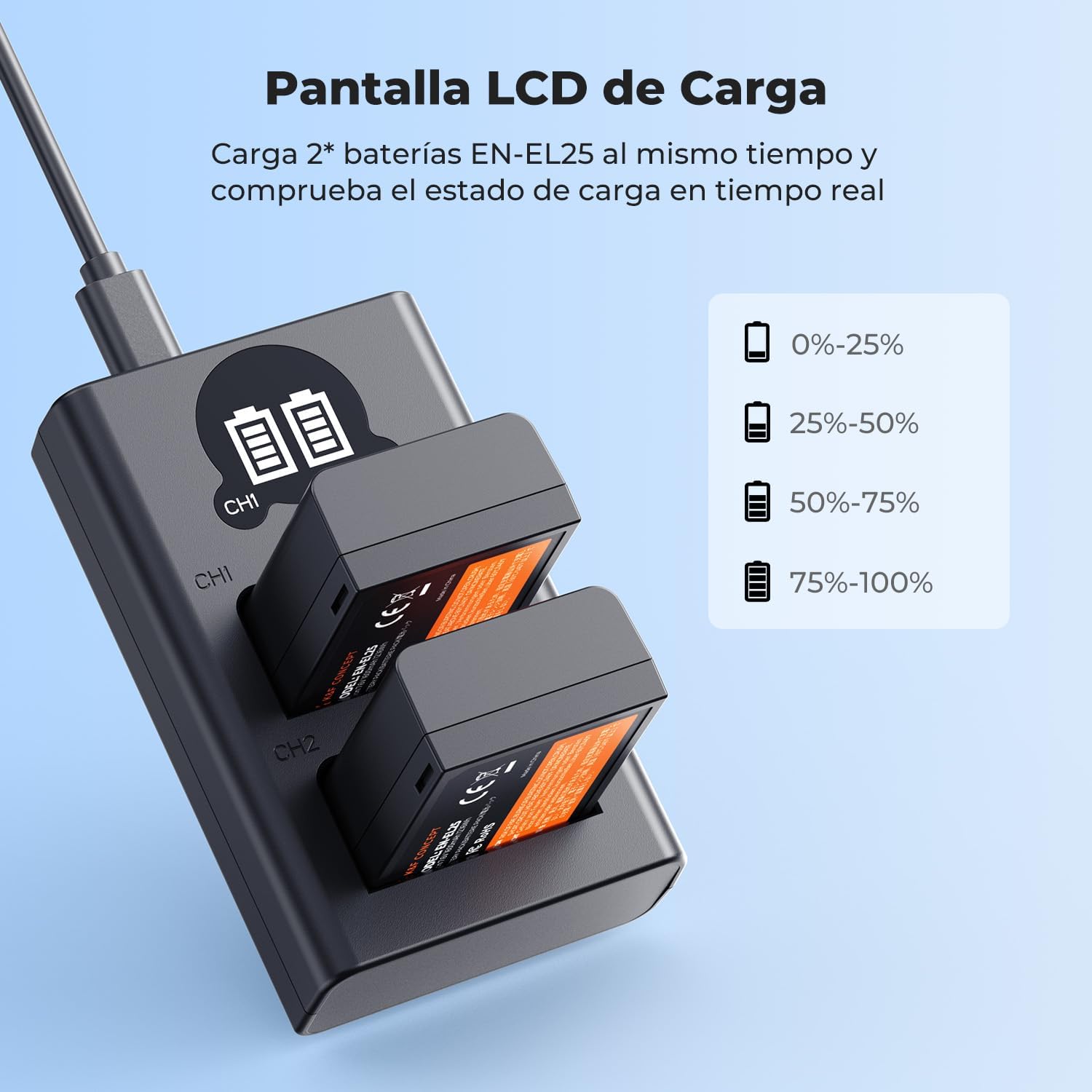 K&F CONCEPT 1600mAh EN-EL25 Battery 2-Pack EN-EL25A Battery and Dual LCD Battery Charger for Nikon Z50II, Z50, Z30, Z FC Camera MH-32 Battery Charger