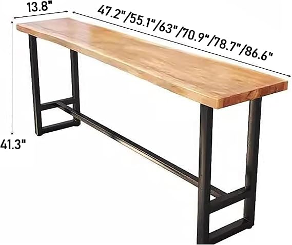 Industrial Solid Wood Bar Table,Rectangular Bar Height Pub Table Live Edge Table Top,Farmhouse Long Narrow Dining Table with Footrest(55.1