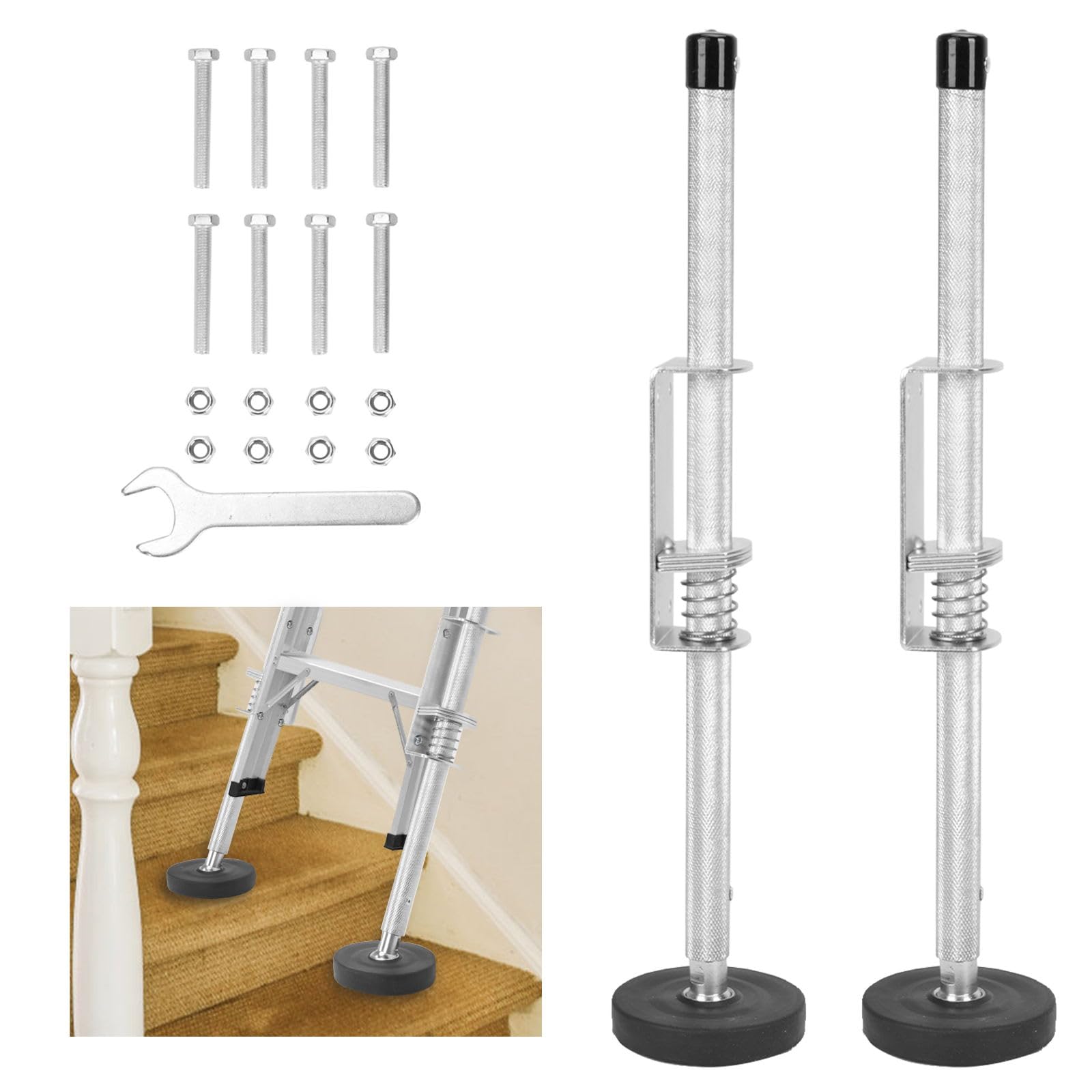 aleawol 50cm Adjustable Ladder Leveler, 40cm/15.75 inch Expansion Length, Load Capacity 250kg/550 lbs, 2Pcs Universal Ladder Extension Leg Stabiliser Leveller for Stairs, with Screws and Wrench