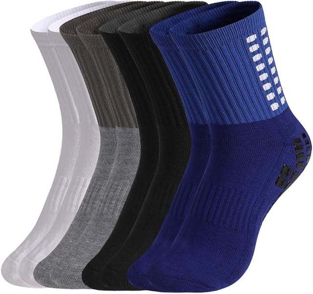 tiopeia 4 Pairs Anti-slip Sport Sock, Men's Athletic Socks Rubber Grip Football Socks for Football Basketball Baseball Yoga Runing Hiking Trekking
