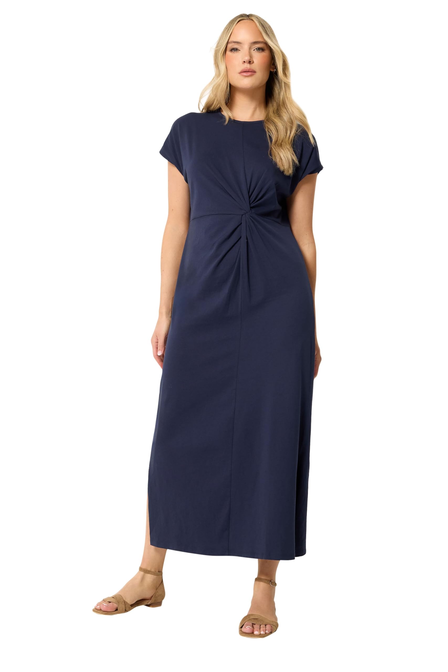Long Tall Sally Women's Mid Navy Tall Twist Cotton Midi Dress In | Size: 8
