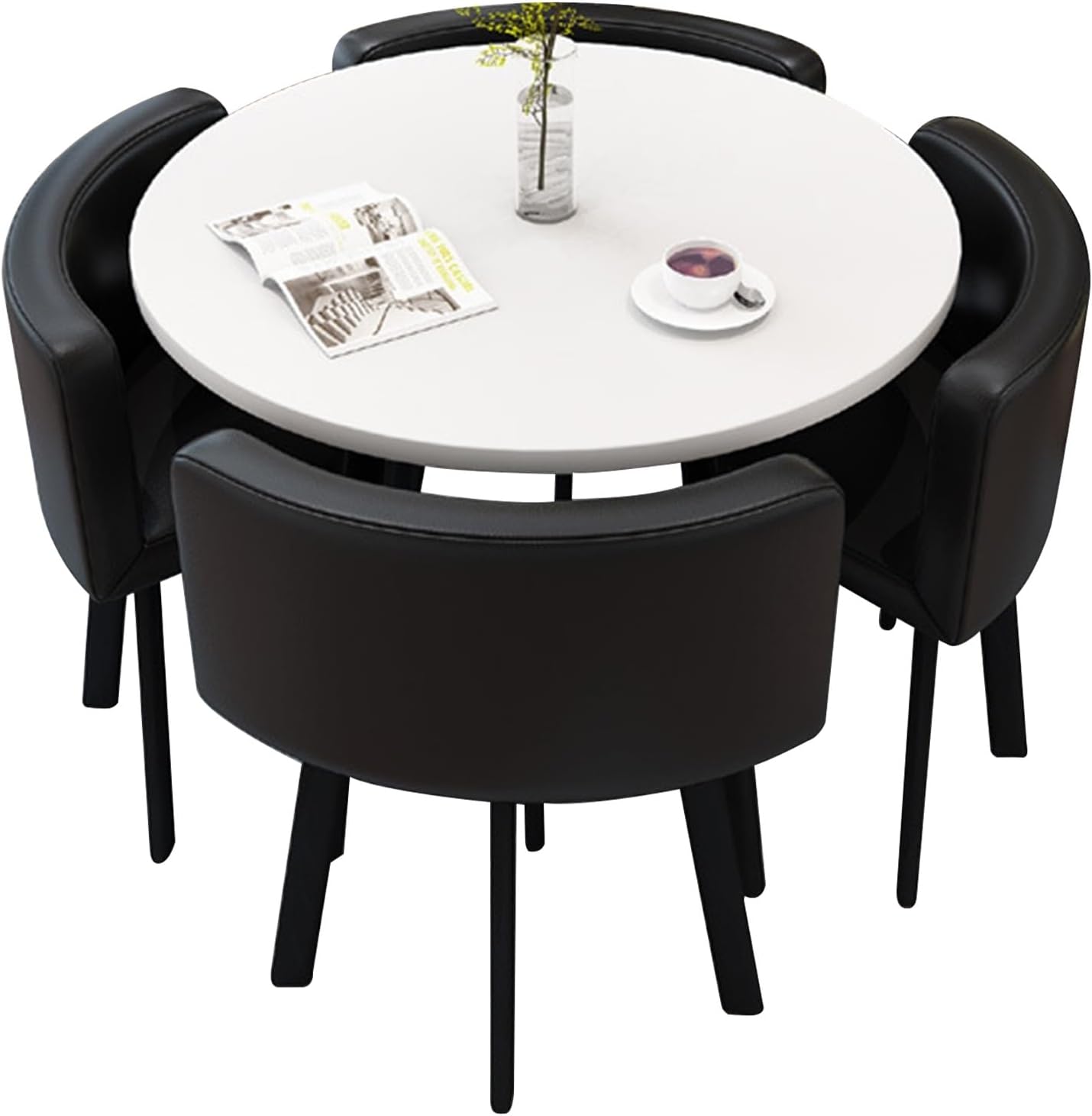 Round Office Table and Chair Set with 4 Chairs, Leather Material, Reception Table and Chair Combination Negotiation Table Sales Shops Meetings