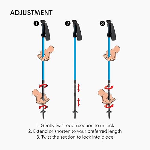 Miniatura 6 de Fizan 4 bastones de trekking compactos ultraligeros de 6.0 onzas, para mochileros, bastones de senderismo, ajustables, plegables, ajuste