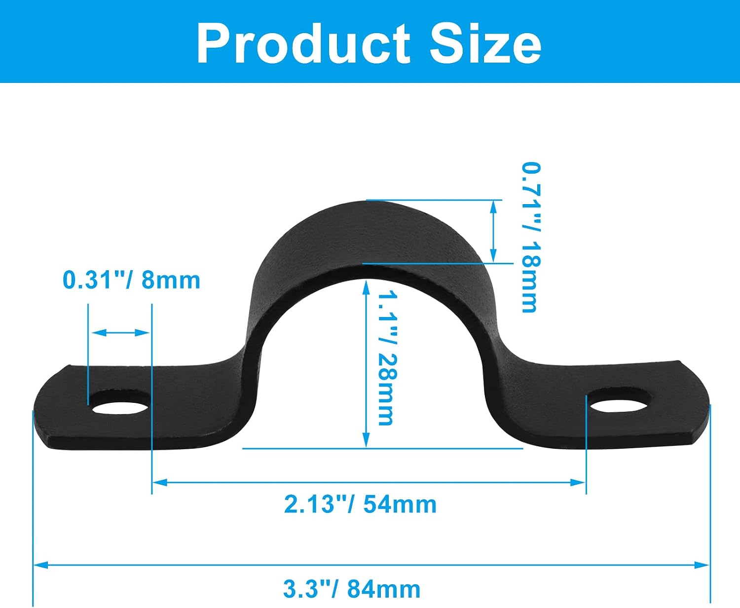 Hordion 12Pcs DN20 Pipe Strap Metal Pipe Clamps, Black Rigid Pipe Strap | 2 Hole U Bracket for Pipe Plumbing System