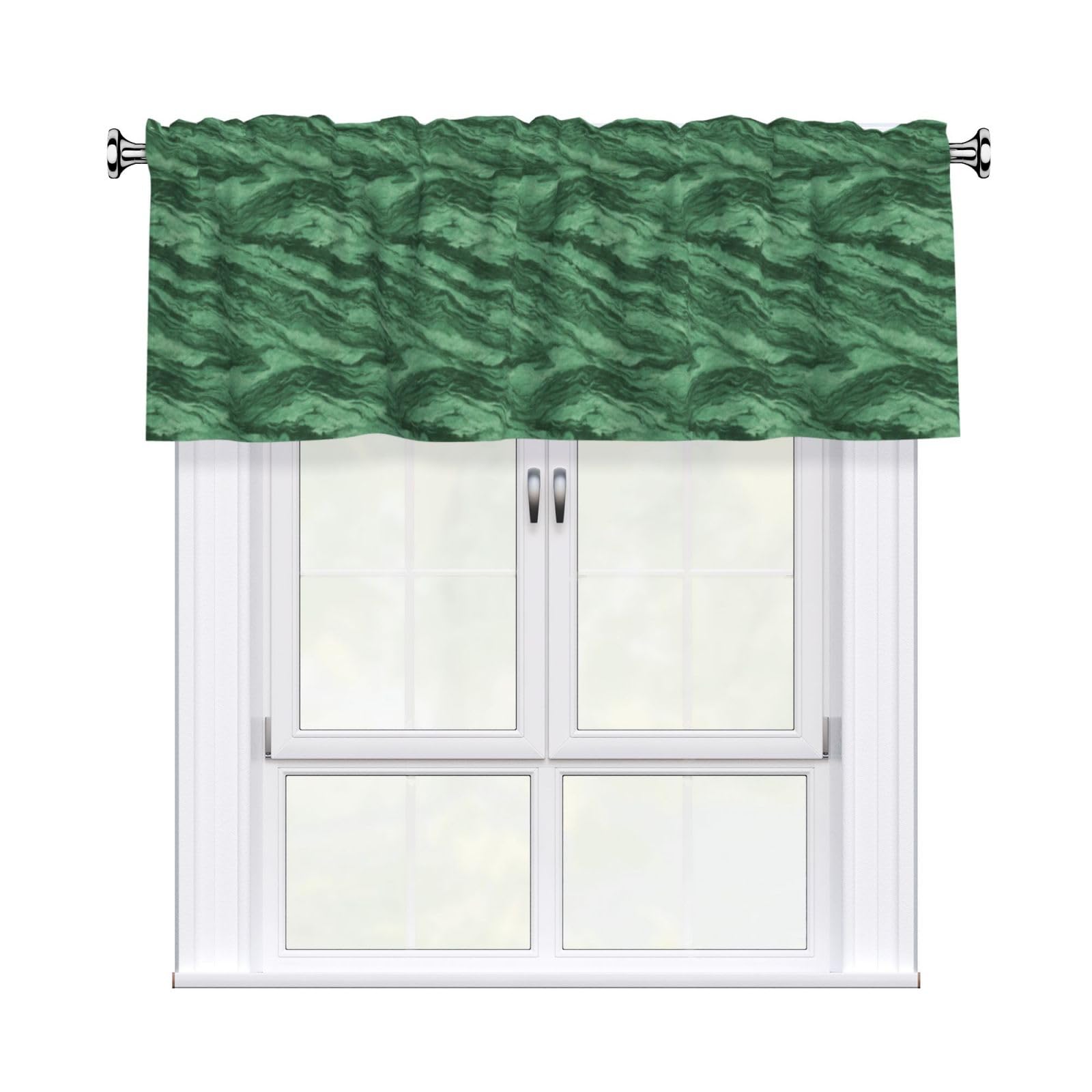 Woshuwo Retro Green Marble Valances For Windows Rod Pocket Window Treatment Short Curtains For Kitchen Living Room Bedroom Decor 54x18in