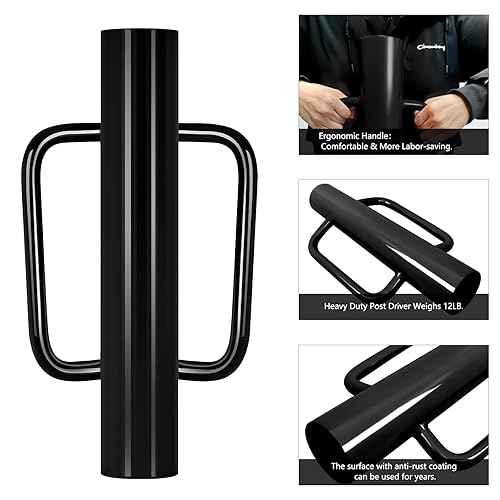 Miniatura 10 de Gtongoko Poste en T de 12 libras con asas, poste de valla resistente, para postes en T, canal U, poste de metal y poste de señal, herramienta de