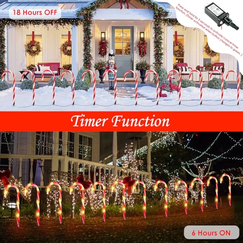 24 Pack Christmas Candy Cane Lights, Christmas Decorations Outdoor Waterproof with 8 Lighting Modes & Memory Function, Plug in Pathway Light for Outside Path Walkway Party Garden Yard Patio Xmas Decor by EEW - Image 4