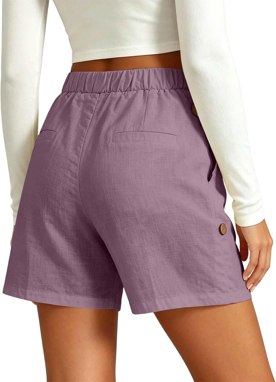 Womens Bermuda Shorts for Women Casual Lightweight Elastic Waist 5 Inch Inseam Summer Cotton Shorts with Pockets