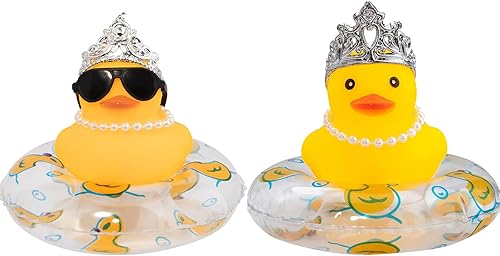 wonuu 2 piezas de pato de goma para decoración de automóvil, adorno para tablero de automóvil, accesorios de decoración con mini anillo de natación,