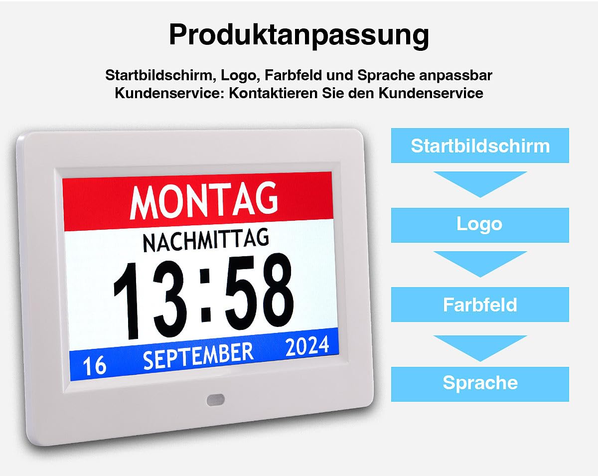 infactory Demenzuhr: Digital-Uhr mit 7"-Display, Wecker, Medizin-Erinnerung, Mediaplayer (Digitalkalender, LCD Uhr, Weck)