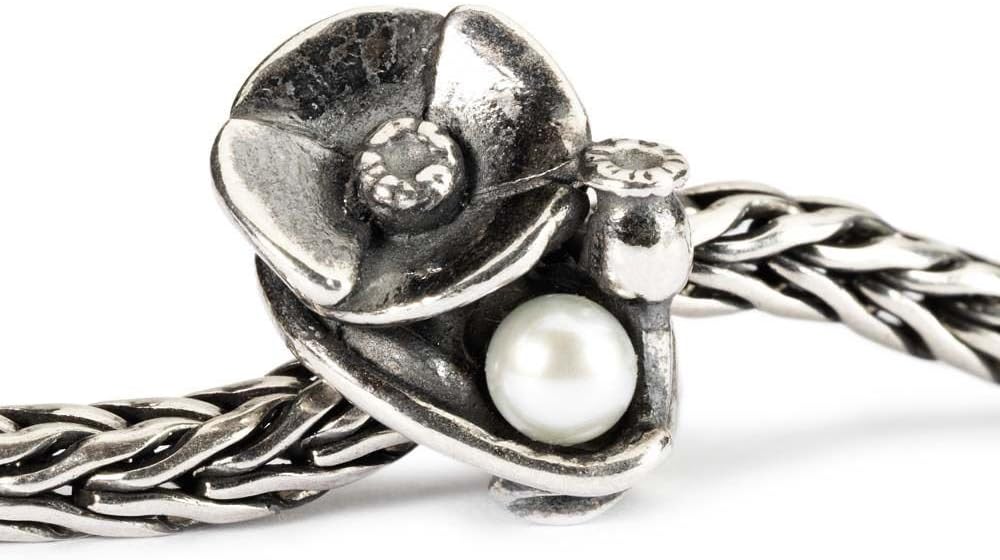 TROLLBEADS Poppy of August Bead – Emblem of Imagination & Boldness | Authentic Brand Charm | Sterling Silver with Cultured Freshwater Pearl | Design by Søren Nielsen