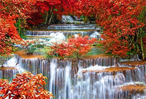 Aofoto 8X6Ft Falls Backdrop Cascades Photography Background Waterfall Nature Landscape Travel Adult Man Artistic Portrait Autumn Red Leaves Scenic Photo Shoot Studio Props Video Drop Wallpaper Drape #TOP10
