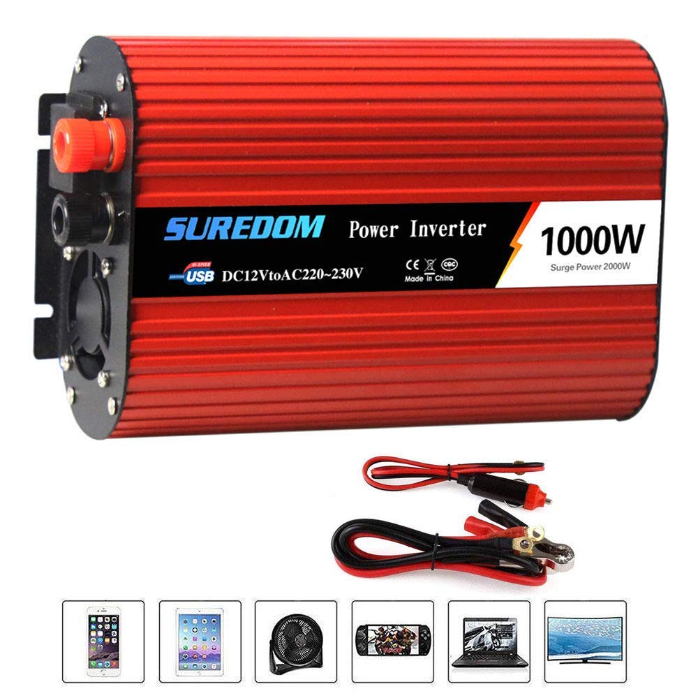 Onduleur de voiture 1000W convertisseur 12V 24V vers 220V avec 2 ports USB pour alimentation secours