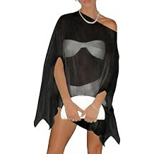 Women's Sheer Chiffon Poncho One Shoulder Cover Up Asymmetrical Flowy Cape Top Capelet Mesh Shawl for Evening Dress