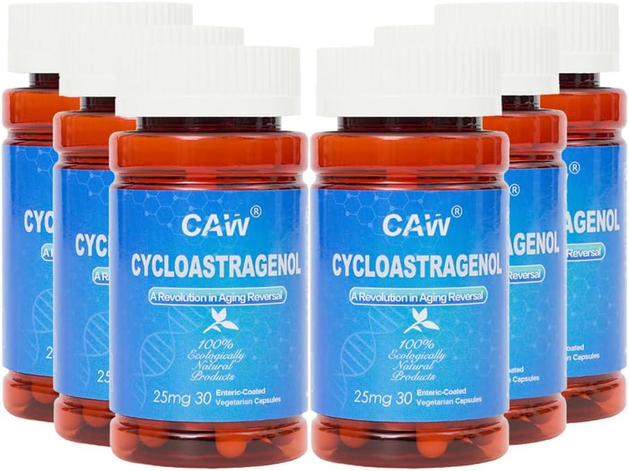 CAW Hypersorption Cycloastragenol 98% 25mg 30 Caps | Telomere Support Anti-Aging | Cell Health Immune Booster | Enteric-Coated Capsules (6 Bottles)