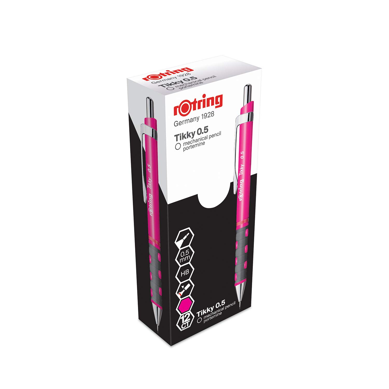 rOtring Tikky Mechanical Pencils | HB 0.5 mm Lead | Neon pink | Box of 12