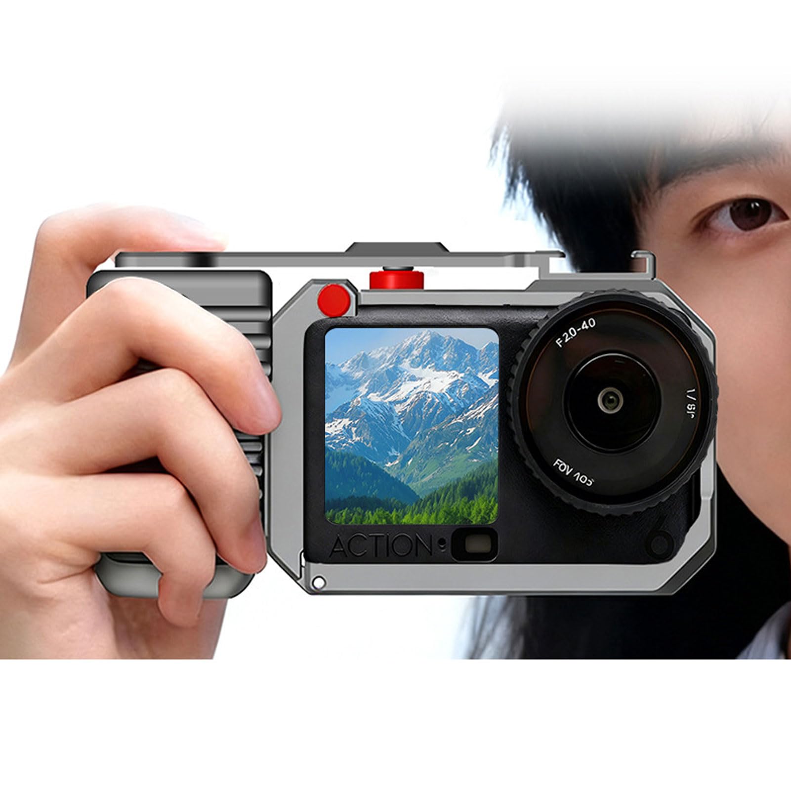 Generic Kit Impugnatura Ergonomica per Gabbia per Fotocamera, Kit Impugnatura Ergonomica in Lega di Alluminio per Action 6, Pulsante di Scatto a Rilascio Rapido per Riprese Stabili, Cinturino da
