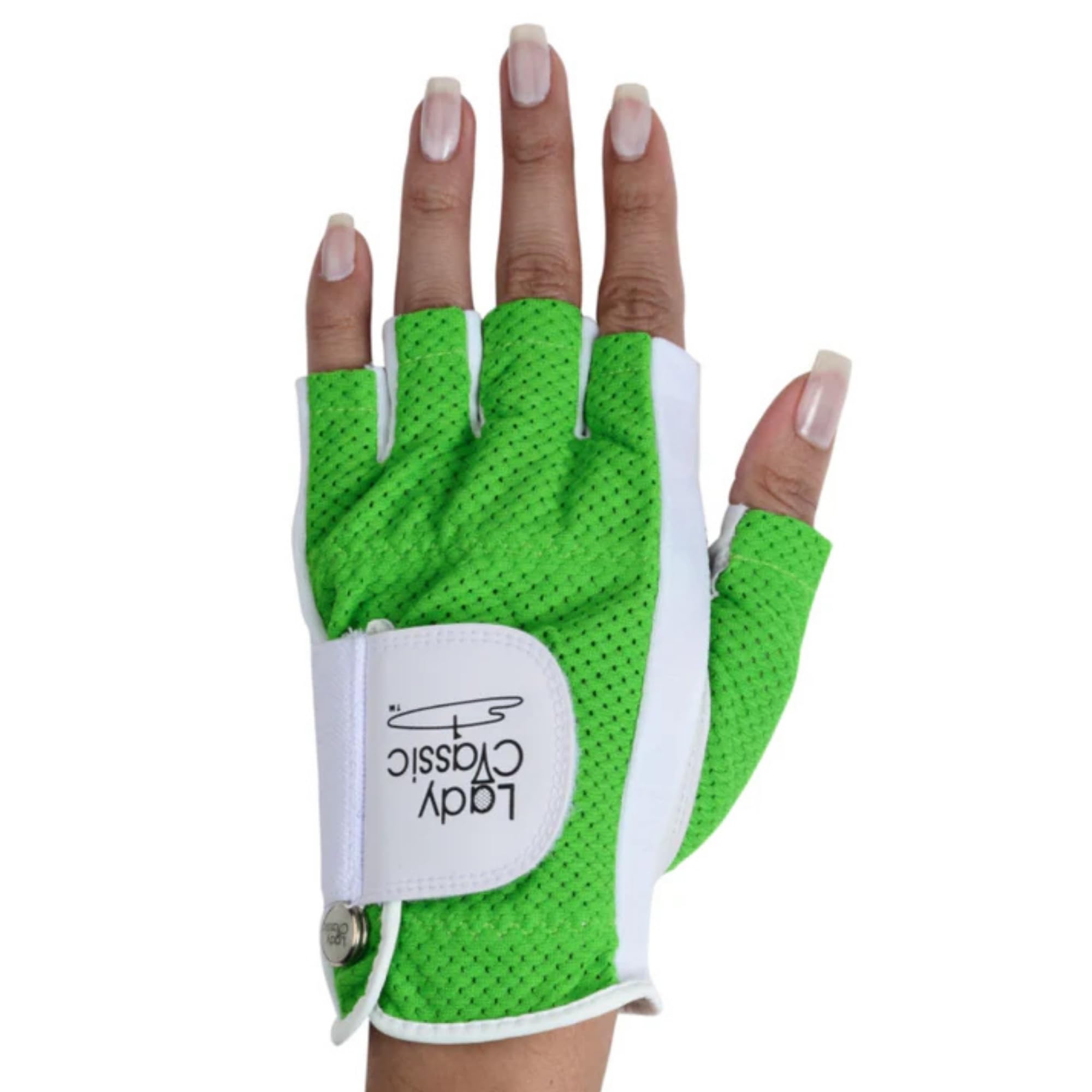 Mesh Half Golf Glove for Women – Premium Cabretta Leather Palm, Breathable Mesh Back, Half-Finger Design Ladies Golf Glove for Enhanced Grip & Comfort