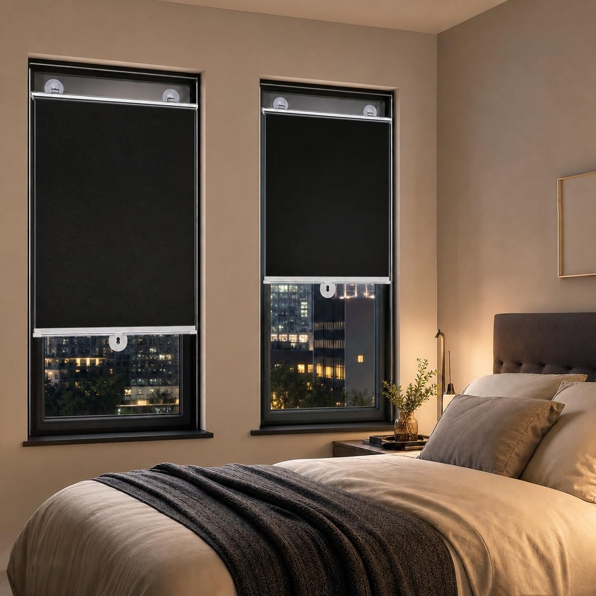 Estores Enrollables Sin Taladrar Persiana Enrollable con Ventosa, Cortinas Blackout Protección UV, Estor Enrollable Opaco Portátil Persianas Temporales para Ventanas Coche Baño(60 A x 180 H cm)