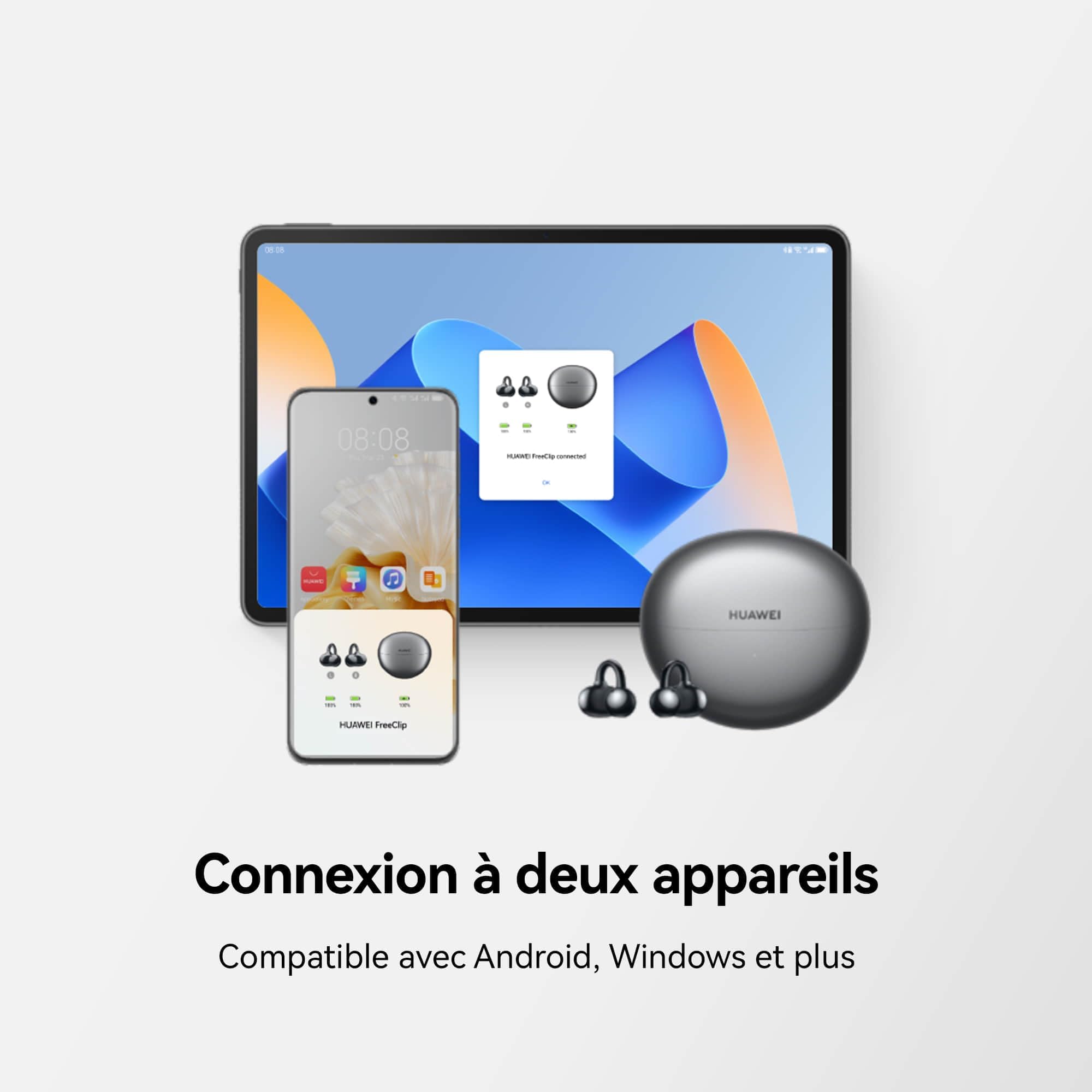 HUAWEI FreeClip écouteurs, écouteurs sans Fil, Bluetooth, 8 Heures d'autonomie, Écoute Ouverte subversive, Ajustement sûr, Confort de Port Optimal, avec iOS, Android et Windows, IP54, Noir