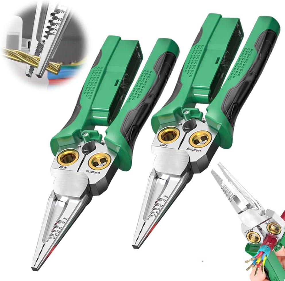 8 in 1 Wire Stripper with Voltage Tester, 2025 Multifunctional Plier Tools, Foldable Wire Stripper Electrical Pliers for Cutting and Pulling Pliers, Durable Crimping Tool for Home Repair (2pcs，mixed)
