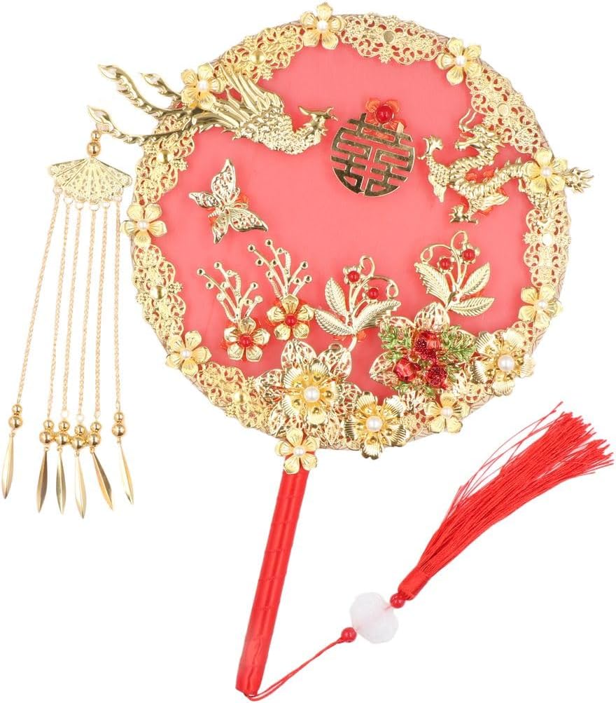 Chinese Vintage Round Fans,Wedding Round Hand Fans with Tassel,Gorgeous Embroidery Hand Fans Translucent Silk Round Fans,Wedding Bride Fan