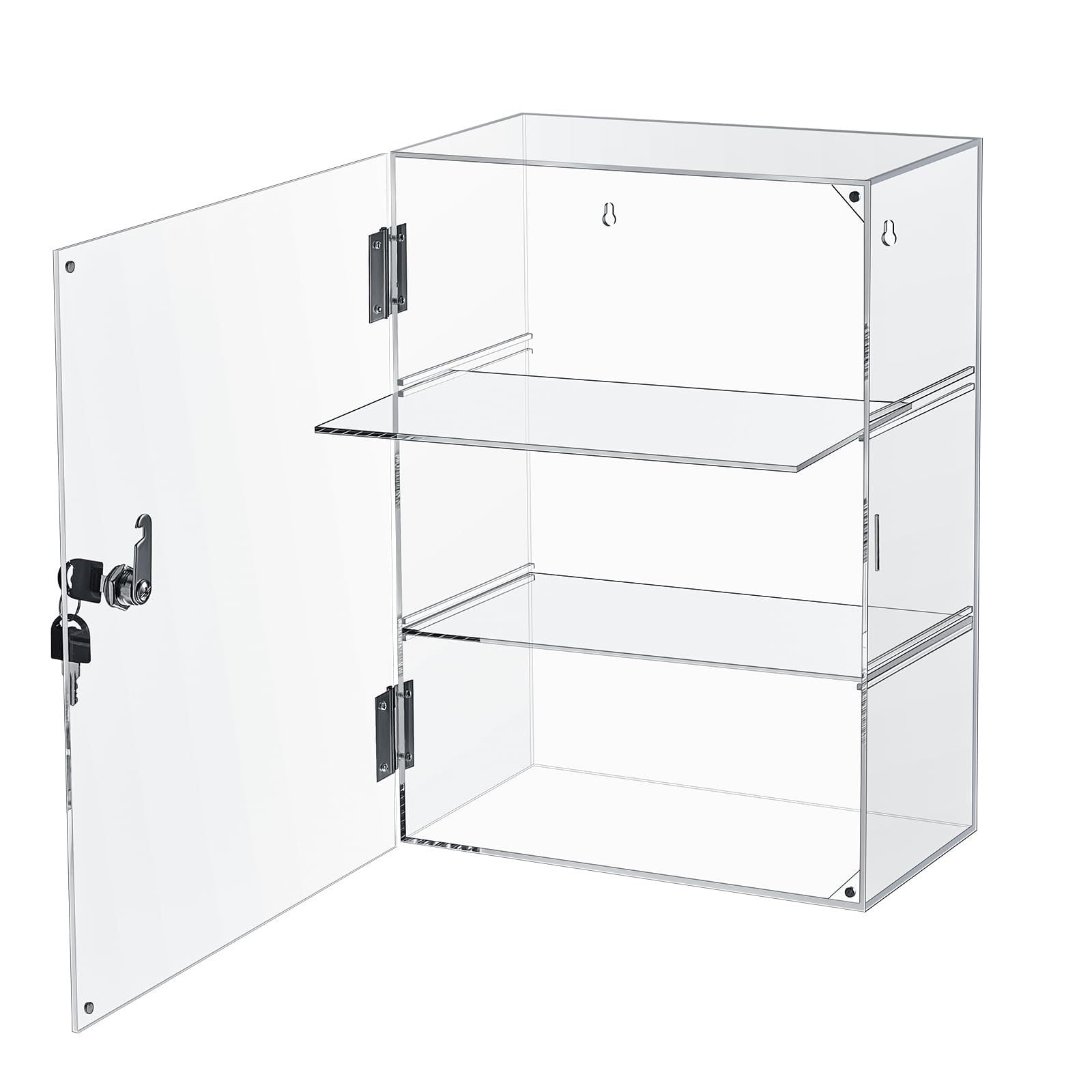 Amagogo Vetrina in Acrilico Vetrina Espositiva Espositivo Scatola Trasparente con Serratura con Cerniere Metalliche E Ripiani Regolabili a 360 Gradi Adatta , 3 Strati 30x15x40cm