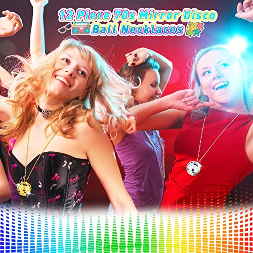 image for Hicarer 12 Piece Mirror Disco Ball Costume Necklaces 70s Disco Party N
