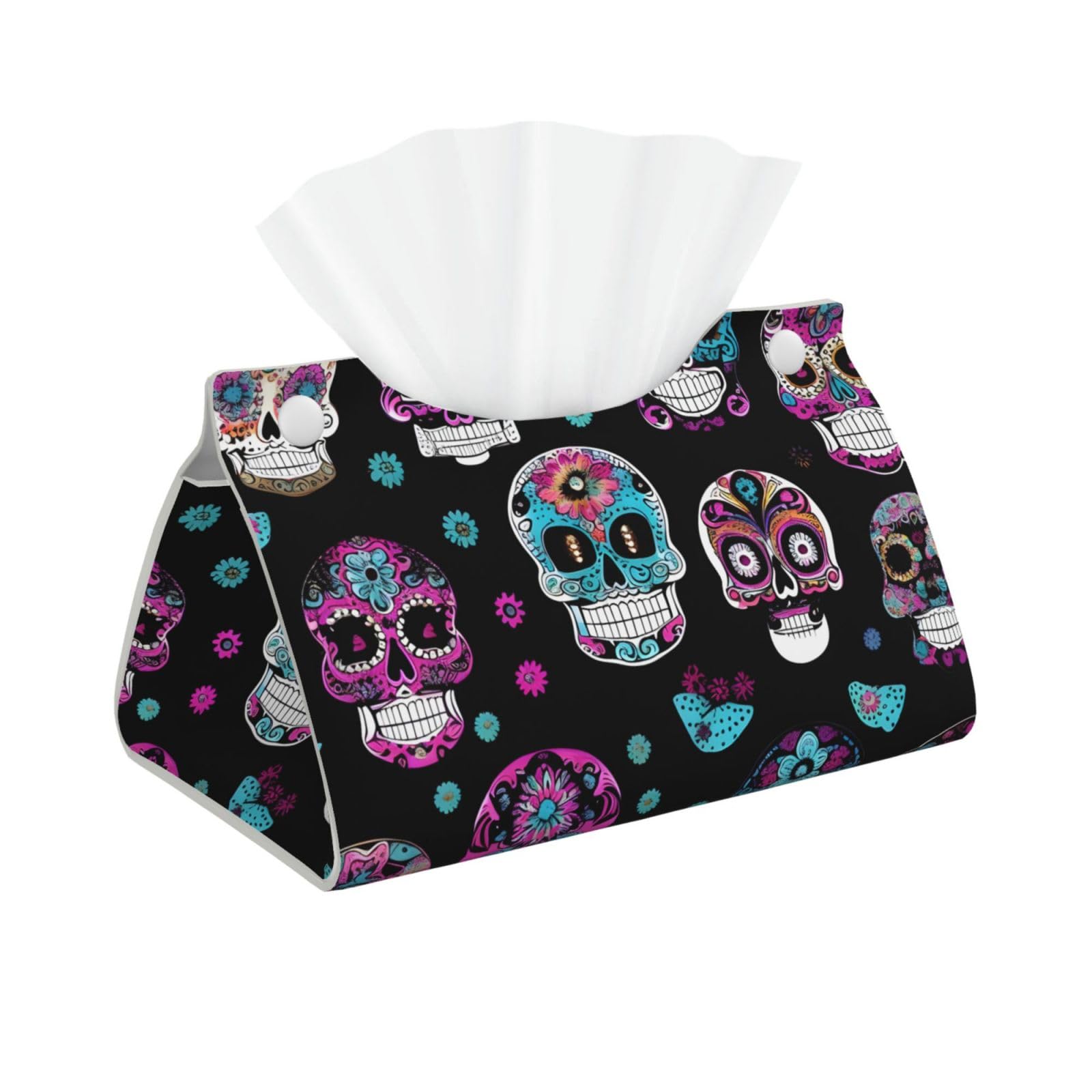 Colorful Skulls Print Print Long Tissue Box Cover Tissue Dispenser Box For Living Room, Office, Car, Bathroom