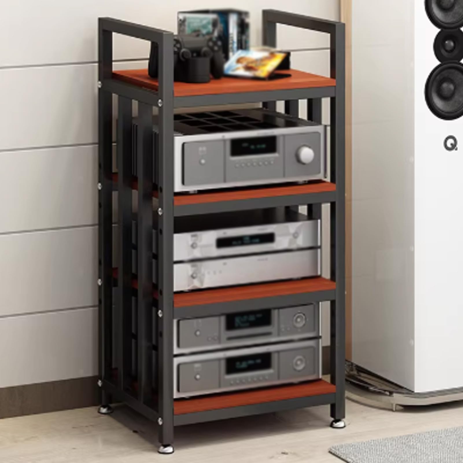 Meuble TV/Audio à 4 niveaux noir et rouge pour salon moderne