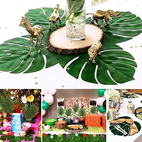Leikedun Blätter, 12 Stück Palmenblätter, Monstera-Blätter, Pflanzen, für Hawaiische Dschungel Strand Thema Party Tischdekoration, Grün