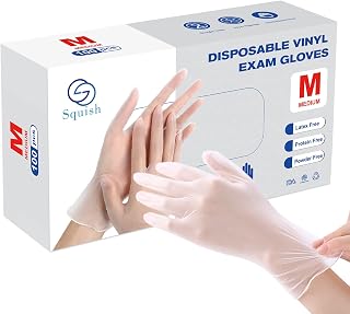 squish 100 Count Medium Disposable Vinyl Gloves - 4 Mil Thick, Latex Free Powder Free for Cleaning, Cooking, Food Handling