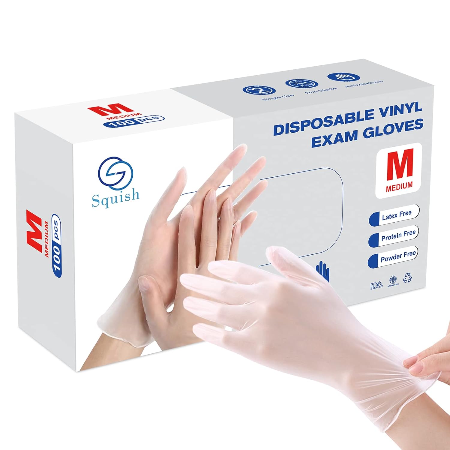 squish Disposable Gloves 100 Count 4 mil Clear Vinyl Gloves Latex Free Powder-Free Health Glove Cleaning Rubber Glove