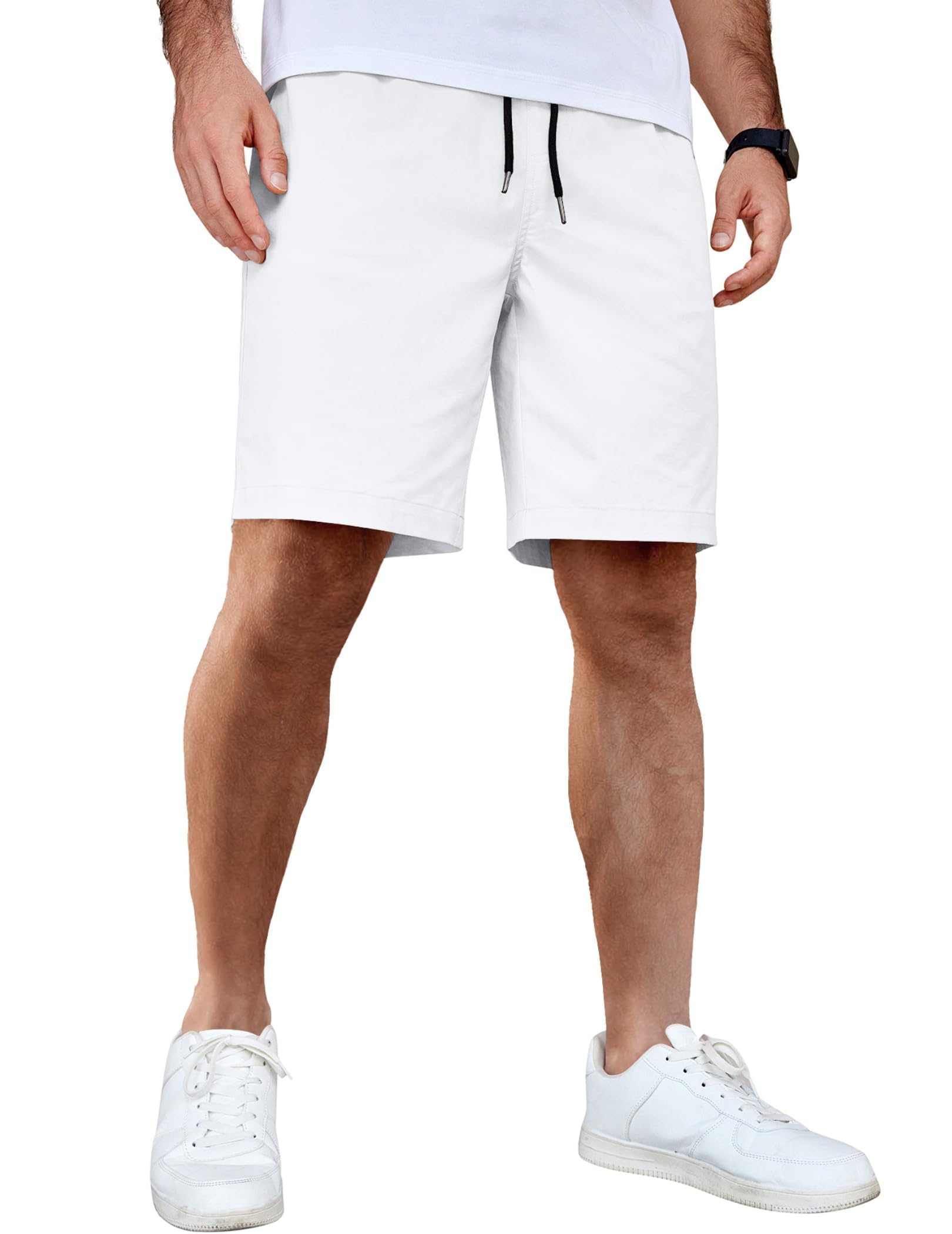 COOFANDY Short décontracté en coton pour homme - Pantalon chino d'été - Pantalon de loisirs - Taille élastique avec poches