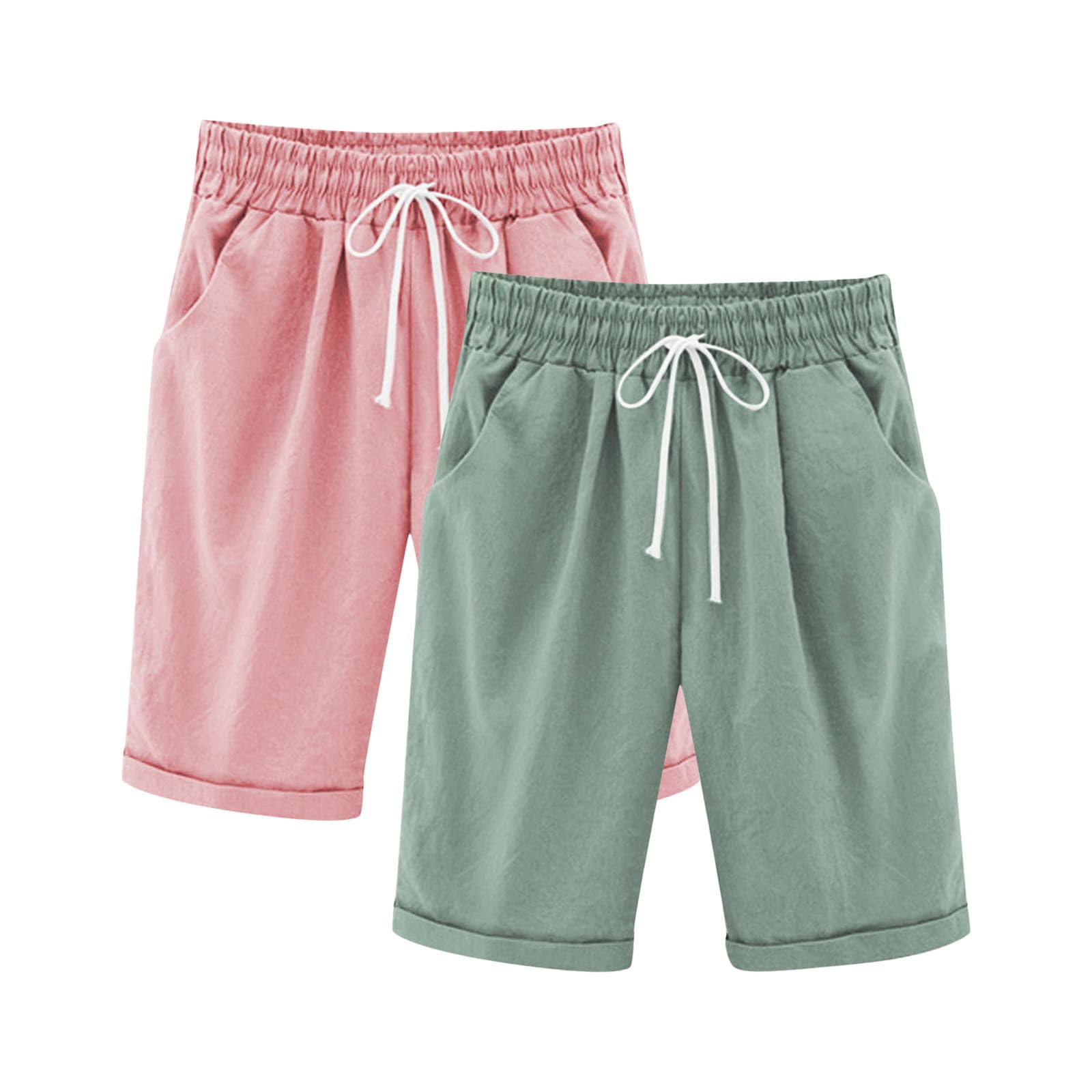 duxyoz Girls Casual Bermuda Shorts Kids Cotton Linen Pants Knee Length High Waisted Summer Shorts Lightweight Comfy Drawstring Short Bottoms Solid Color Beach Pants Joggers with Pockets 5-6 Years