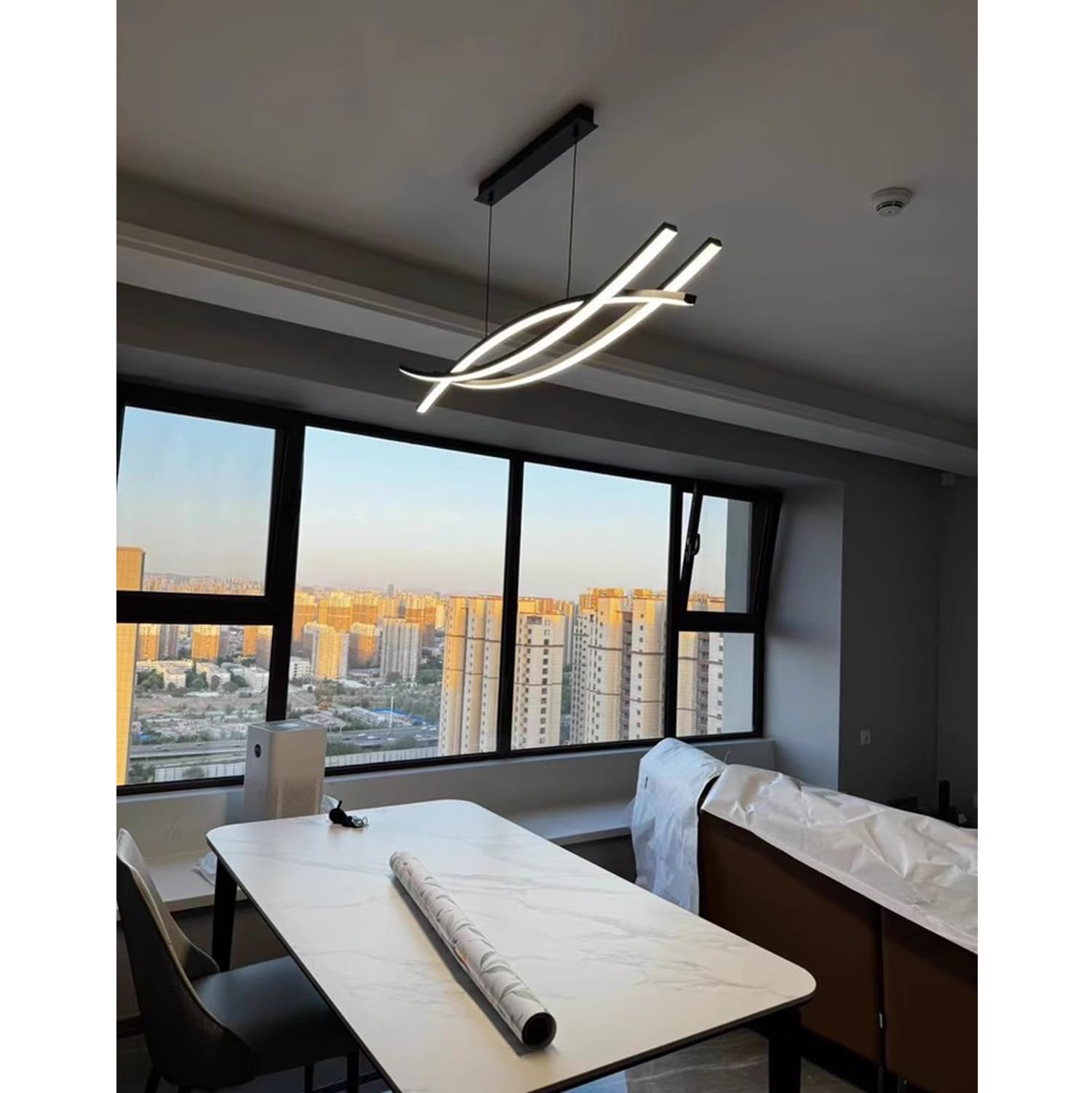 Lámpara de Mesa de Comedor LED Lámparas Colgantes Regulable con Control Remoto Salon Cocina Lámparas de techo Altura Regulable Ajustable para sala de estar Estudio Oficina (Negro, L100cm)