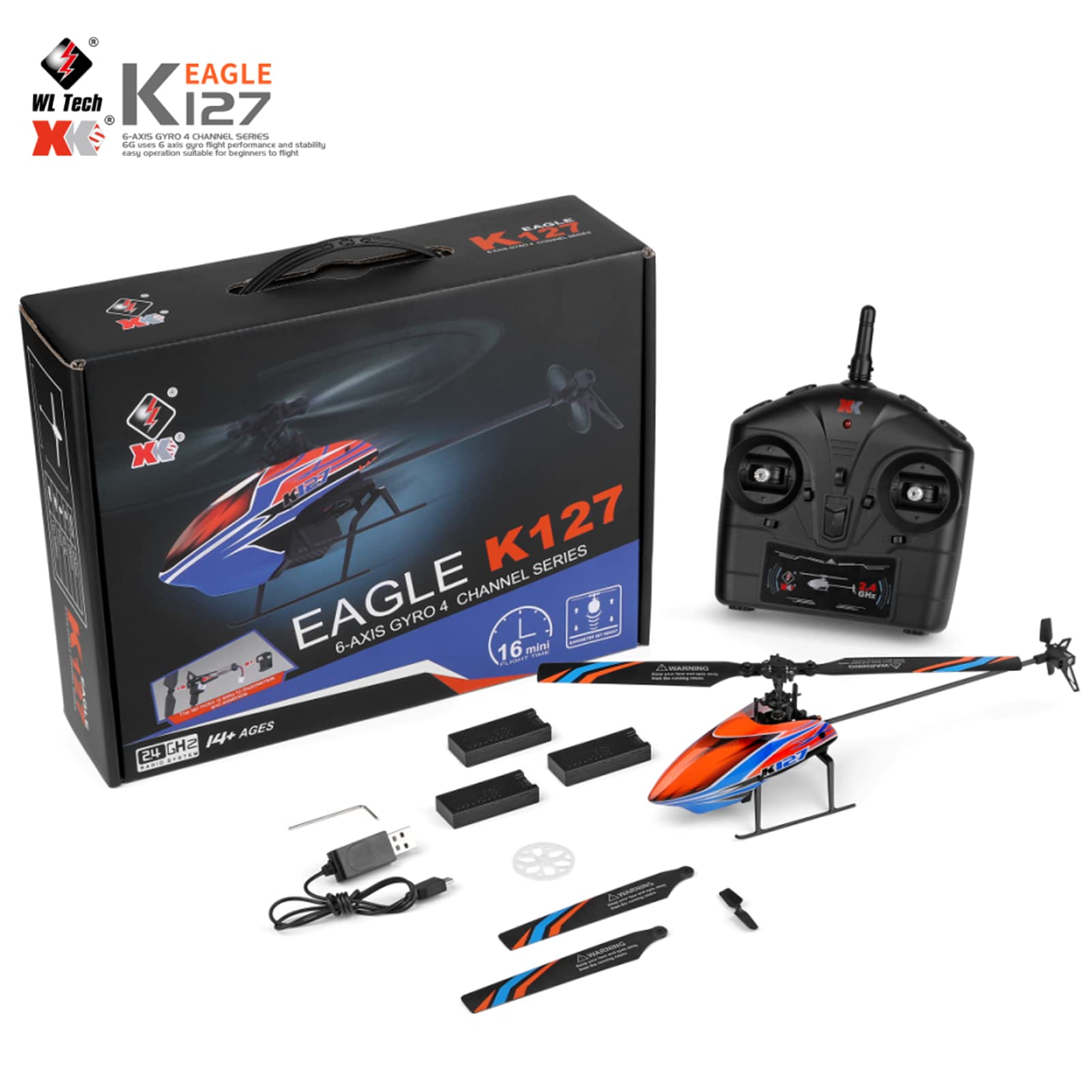 GoolRC RC Helicopter, WLtoys XK K127 Remote Control Helicopter, 4 Channel RC Aircraft with 6-Axis Gyro, Altitude Hold, One Key Take Off/Landing, Easy to Fly for Beginners, Include 3 Batteries