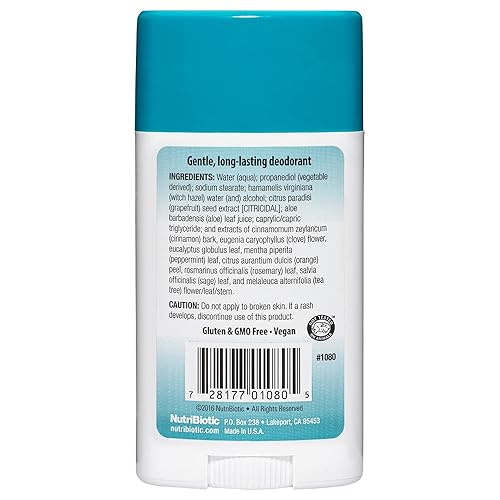 Miniatura 2 de NutriBiotic Desodorante, árbol de té con GSE, barra de 2.6 onzas | con hamamelis, extracto de semilla de pomelo, aloe, árbol de té y menta | Vegano