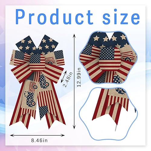 Miniatura 2 de ALIBBON 2 lazos patrióticos para corona, lazos de corona del día del 4 de julio, lazos de corona de camión con bandera estadounidense para puerta