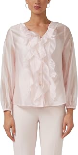s.Oliver Damen Bluse – Lyocell, Volants, V-Ausschnitt, Langarm