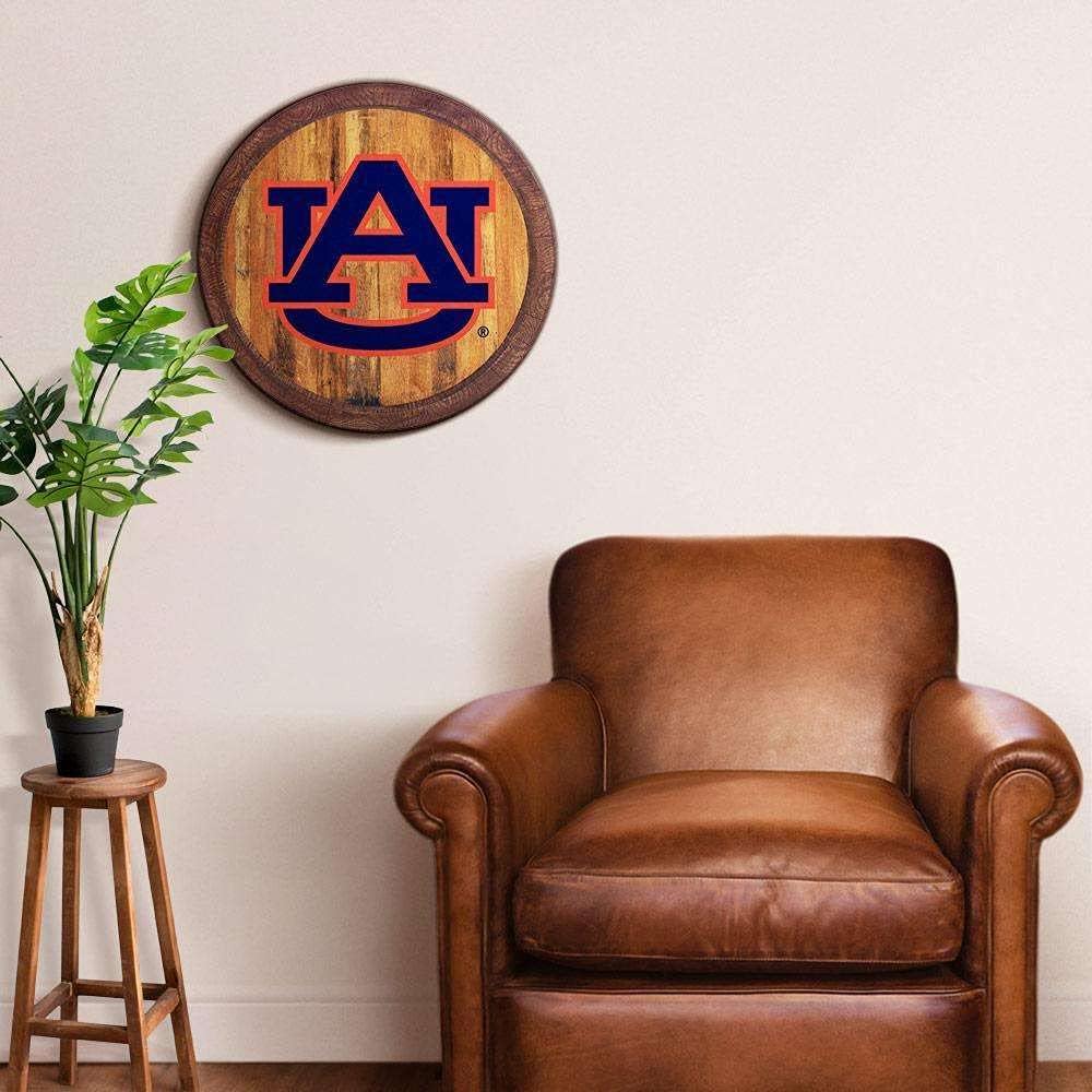The Fan-Brand Auburn Tigers - Faux Barrel Top Sign - Large Wall Sign - Football, Basketball & Baseball Wall Decor - College Sports Decor for Home, Game Room, Fan Cave & Garage - USA Made
