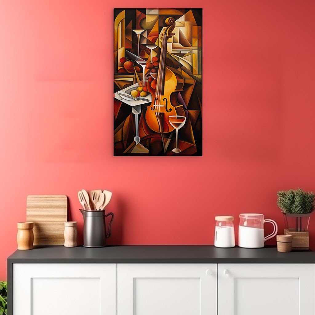 Canvas for Living room. A Symphony of Elegance: The Allure of Music and Fine Dining in Brushstrokes, 27 x 18 inch Canvas Wall Art - Ready to Hang
