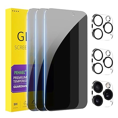 PEHAEL 3+3Pack for iPhone 16 Pro Max Privacy Screen Protector with Camera Lens Protector Full Coverage Anti-Spy Tempered Glass Film 9H Hardness Easy Installation Bubble Free [6.9 inch]
