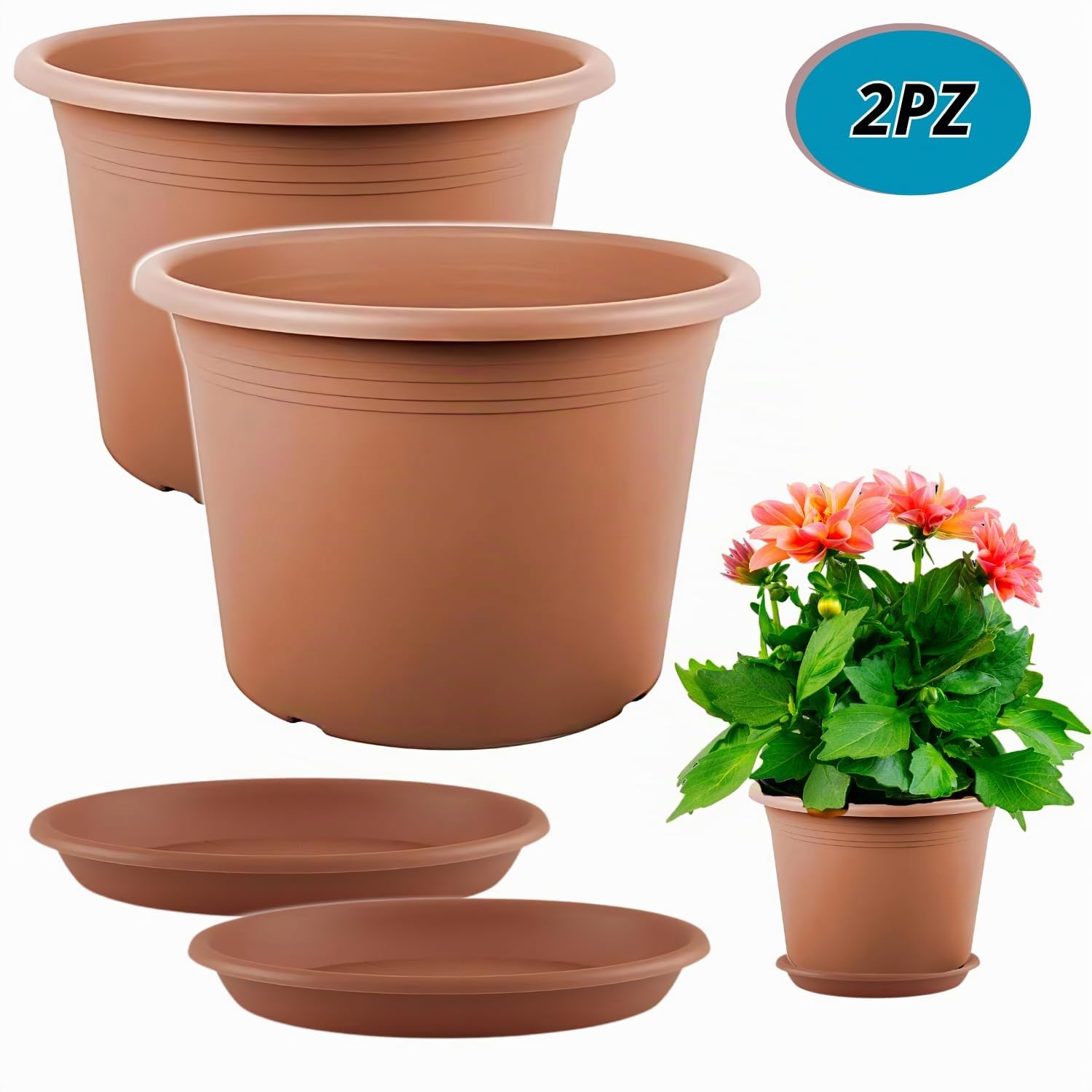 Tomaino - Pot pour Plantes d'Extérieur en Plastique, 2 pièces + Sous-pot de Diverses Tailles pour Intérieur, Maison, Balcon, Orchidée, Avocat, Jardin, Bureau (Ø 40 cm)