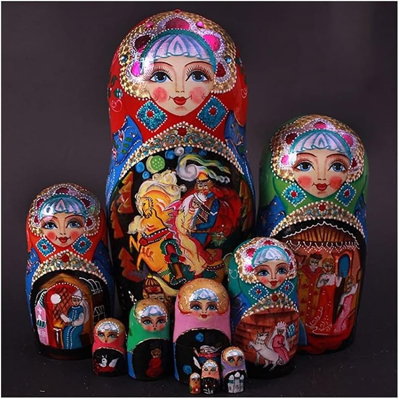 Russian Nesting Dolls Creative Matryoshka 10-Piece Matryoshka Dolls Birthday Wedding Fashion Gift Decoration (Color : Red)