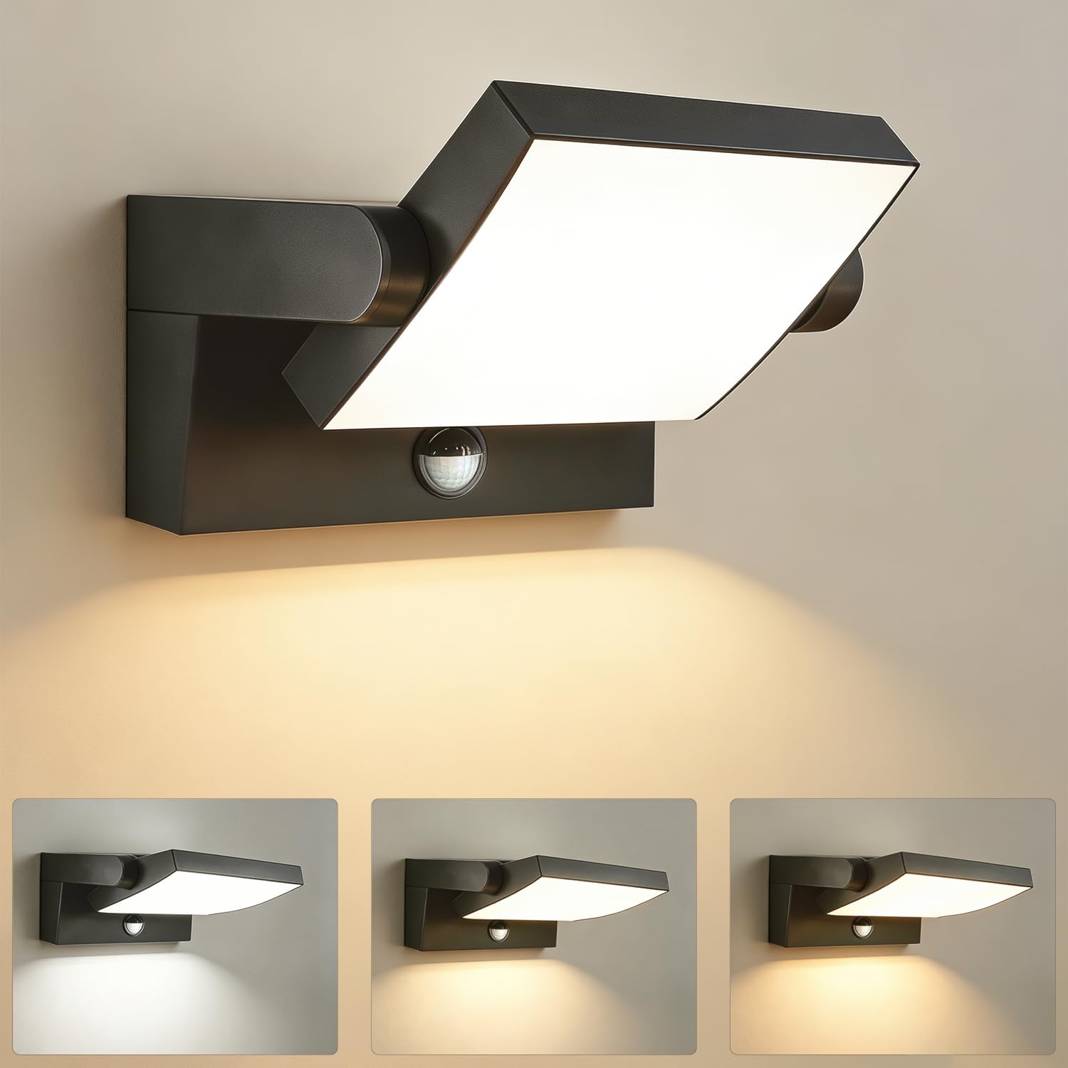 24W PIR Outdoor Wall Light with Motion Sensor,IP65 Waterproof Outside Wal Lights with 360° Swiveling LED Panel,Modern Aluminium LED Wall Lamp for Front Door,Entrance,Porch,Garden,3000K/4000K/6000K