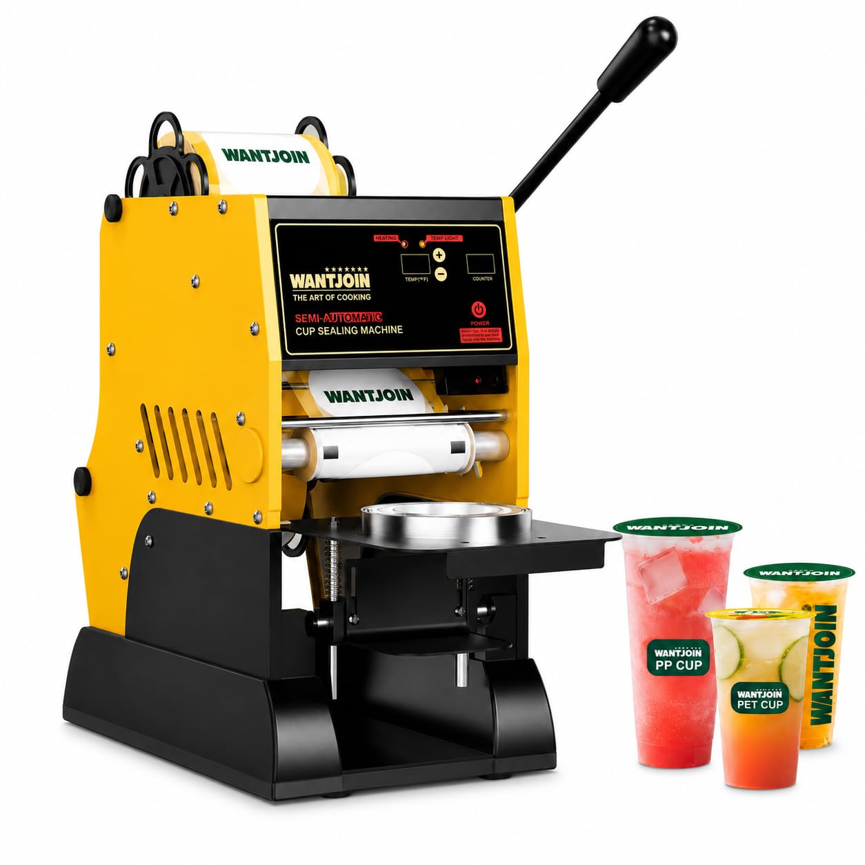 WantJoin Cup Sealing Machine - 2S Commercial Boba Sealer Machine, Film Alignment 90/95mm LED Panel Temperature Control, Electric Semi Automatic Cup Sealer for Bubble Milk Tea Coffee