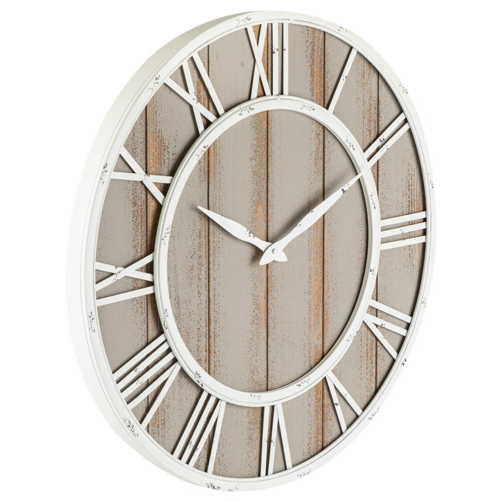 Oldtown Farmhouse Metal & Solid Wood Noiseless Wall Clock (Coastal Grey, 24-inch)