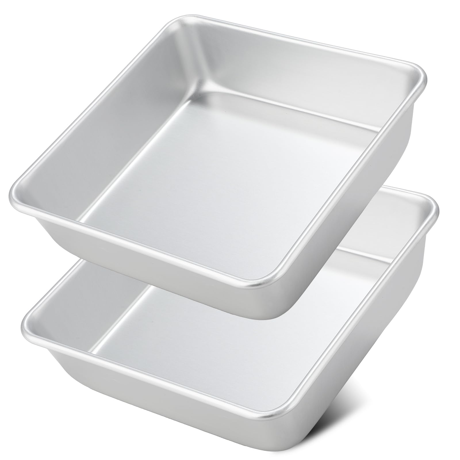 Lot de 2 Moule à Gâteau Carré (21,5 x 21,5 x 6 cm), Moule à brownie en Aluminium Anodisé, pour la Cuisson de Gâteaux et Tartes, Argent